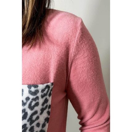 Pink Leopard Cuffs Brushed Plus Size Top