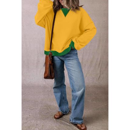 Ginger Color Block Patch Drop Shoulder Oversized Sweatshirt