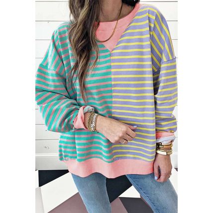 Casual Stripe Colorblock Drop Shoulder Oversize Sweatshirt