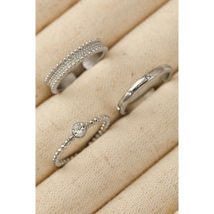 Silvery 3pcs Rhinestone Alloy Opening Ring Set