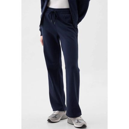 Navy Blue Solid Color Fleece Lined Drawstring Waist Casual Pants