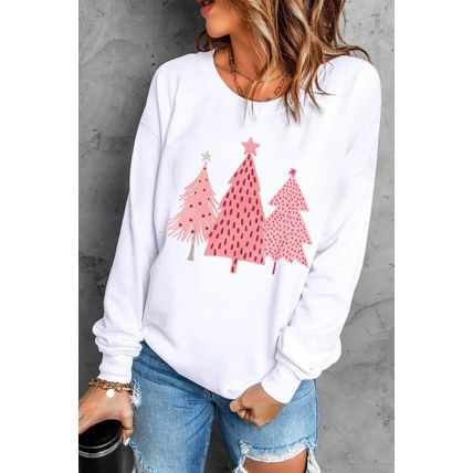 White Christmas Tree Dots Print Pullover Sweatshirt