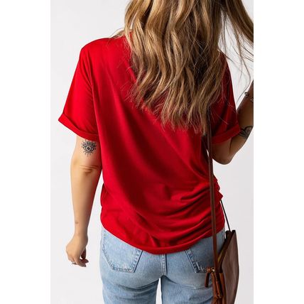 Red Rugby Bowknot Graphic Crew Neck Tee