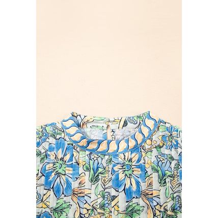 Spinach Green Botanical Floral Print Pleated Ruffle Detail Short Dress