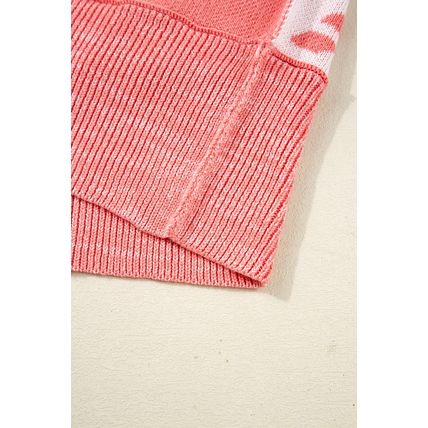 Pink Candycane Snowflake Checker Christmas Holiday Drop Shoulder Tunic Loose Swe