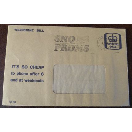 1976 GB SNO Proms Glasgow slogan cancel official paid Telephone Bill cover music