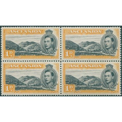 Ascension 1942 1d black & yellow-orange Perf 13 Mountaineer flaw SG39ba MNH