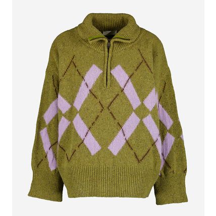 MOMONI Lince Knitwear Verde Argyle Zip Neck Wool Jumper BNWT (RARE & COLLECT)