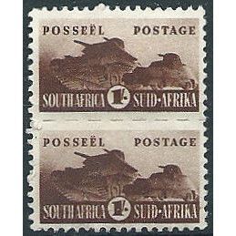 South Africa 1942 SG104 1/- Brown WAR EFFORT PAIR Mounted Mint .. .