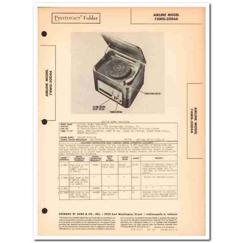 airline model 74wg-2004a am radio phonograph sams photofact manual