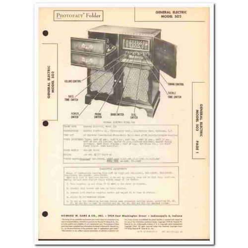 general electric model 502 am fm sw radio phono sams photofact manual