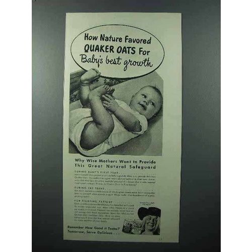 1945 Quaker Oats Ad - Nature Favored Baby's Growth