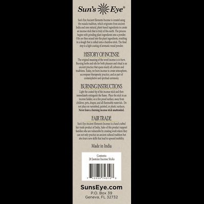 Jasmine, Ancient Elements, 20 Natural Incense Sticks, Sun's Eye