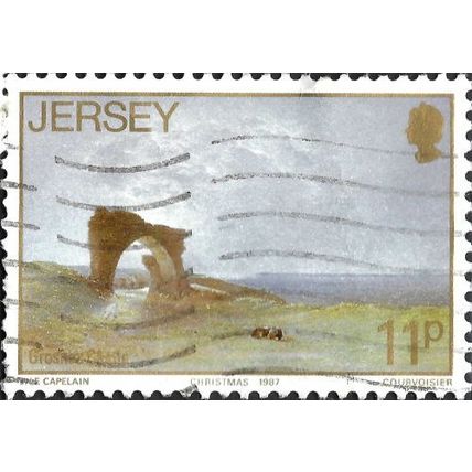 JERSEY, CHRISTMAS, Grosnez Castle by John Le Capelain, brown 1987, 11p, #3