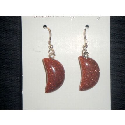 Sparkly red goldstone half moon style 925 sterling silver hook earrings