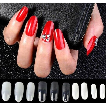 False Nails Long Natural Clear White Oval Full Cover Press On Almond 20 100 set