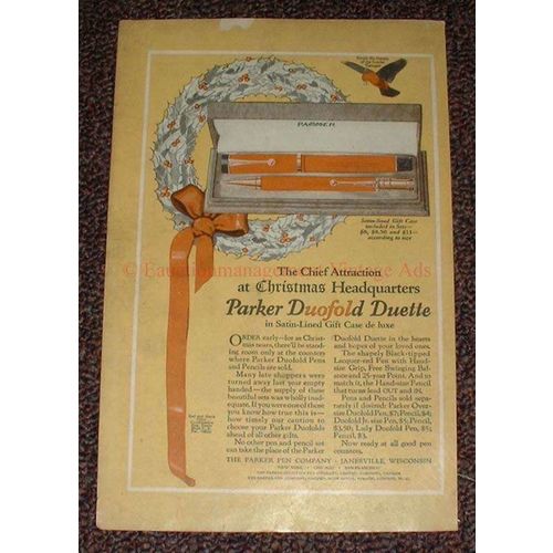 1925 Parker Duofold Duette Pen Ad, Chief Attraction!!