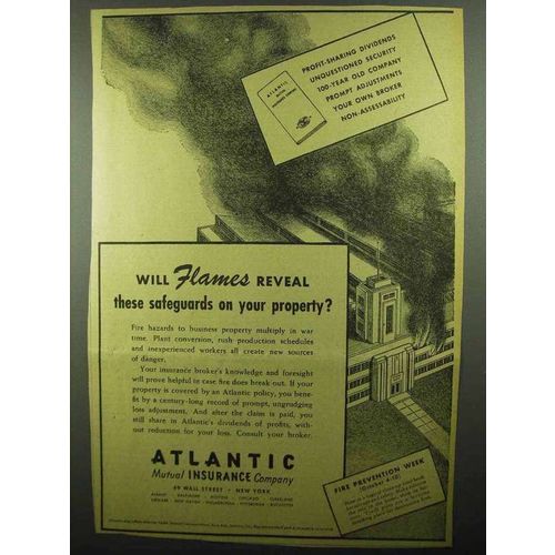 1942 Atlantic Mutual Insurance Company Ad - Flames