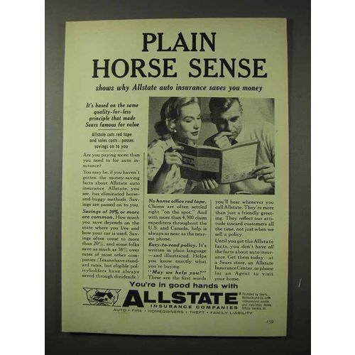1958 Allstate Insurance Ad - Plain Horse Sense