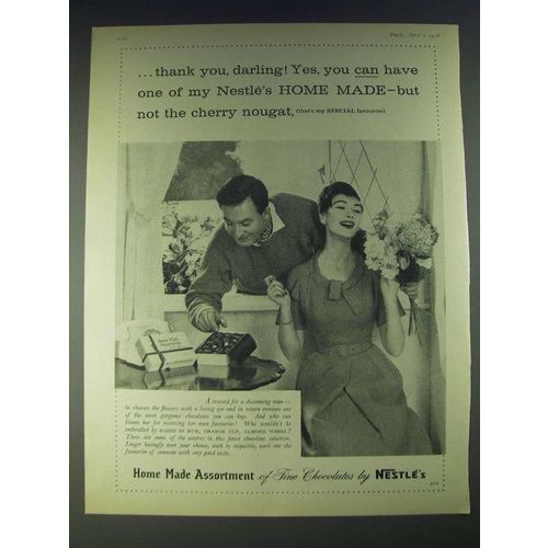 1958 Nestle's Home Made Assortment of Fine Chocolates Ad - thank you, darling!