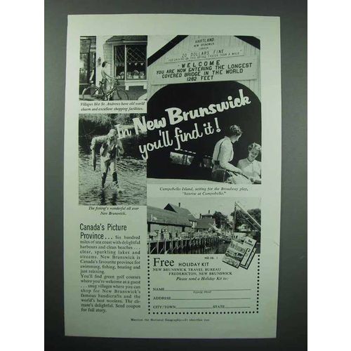 1958 New Brunswick Canada Tourism Ad - You'll Find It