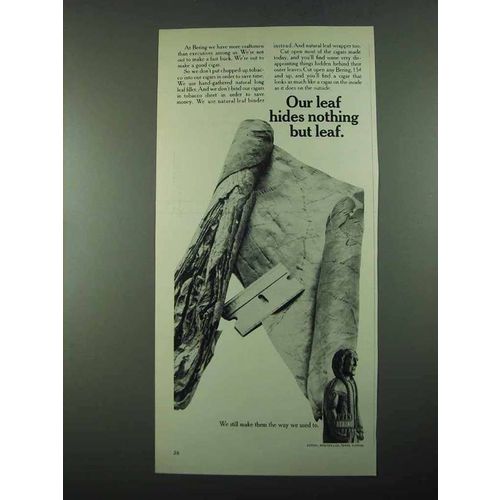 1969 Bering Cigars Ad - Our Leaf Hides Nothing
