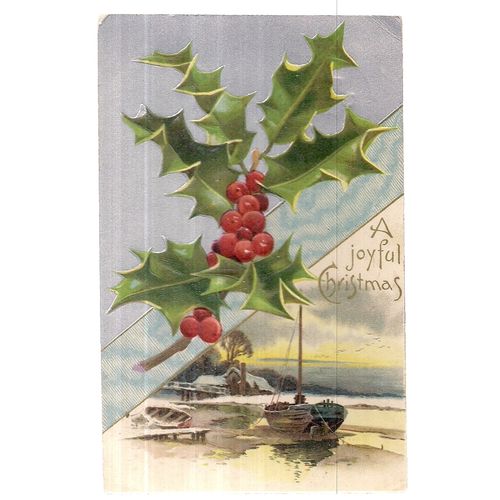 A JOYFUL CHRISTMAS used antique postcard by Stewart & woolf 1910 postmark =