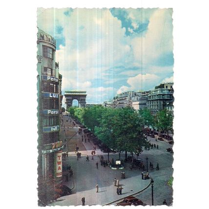 AVENUE CHAMPS ELYSEES, PARIS..used vintage postcard 1958 postmark =