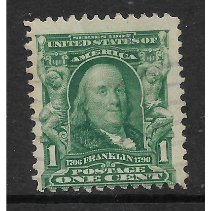 USA 1902 1c GREEN FRANKLIN SG 306 M / MINT