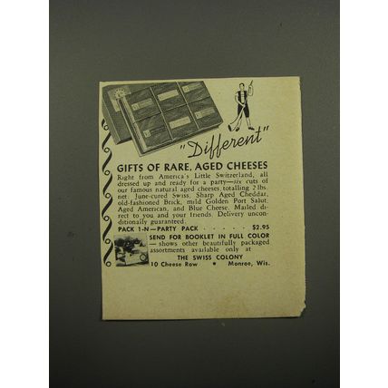 1951 The Swiss Colony Cheese Ad - Different gifts of rare, aged cheeses