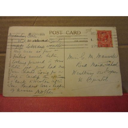 PEBBLE BEACH, ANCHOR HEAD, WESTON-SUPER-MARE, used antique postcard 1920 pm =