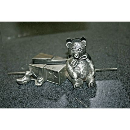 Heavy Metal Picture Holder Features Teddy Bear Blocks Pewter? Baby Room Décor