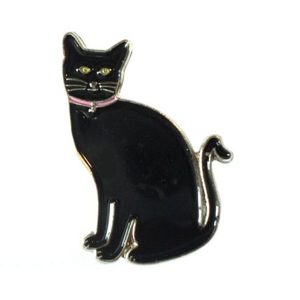 Black Cat Domestic House Feline Metal Enamel Pin Badge 30mm NEW
