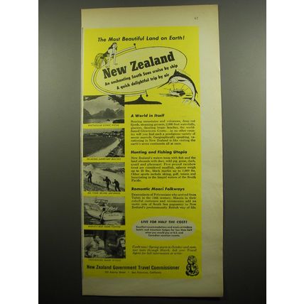 1955 New Zealand Government Travel Commissioner Ad - The most beautiful land