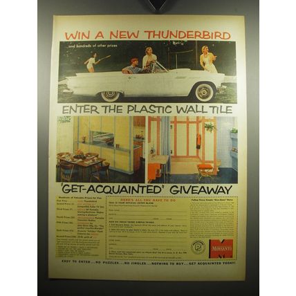 1957 Monsanto Plastic Wall Tile Ad - Win a new Thunderbird