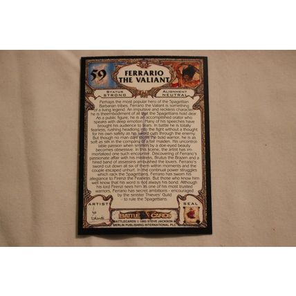 Ferrario The Valiant 1993 Merlin Battle Cards NO. 59