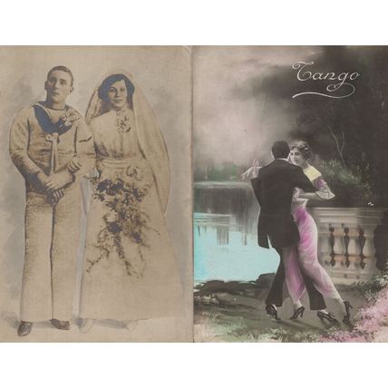 Italian Romance Ballroom Tango 2x Antique Postcard s
