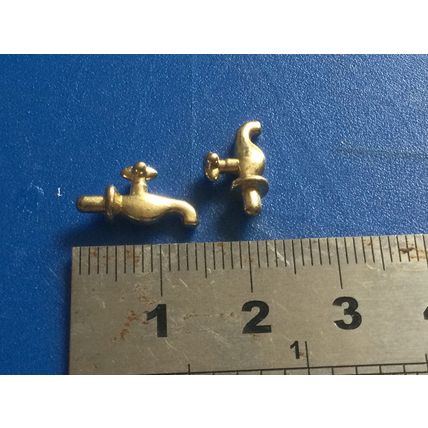 Pair 'Gold' Colour Garden Tap 1:12th Dolls House Miniature