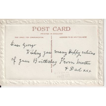 Vintage GB Embossed Birthday Card - Greeting My Son's Birthday