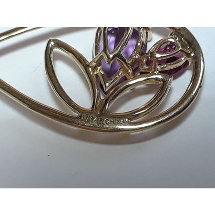 Estate 4.75ctw pear Rose Quartz, Amethyst &Garnet 14Kt YG Tear drop Pendant19399