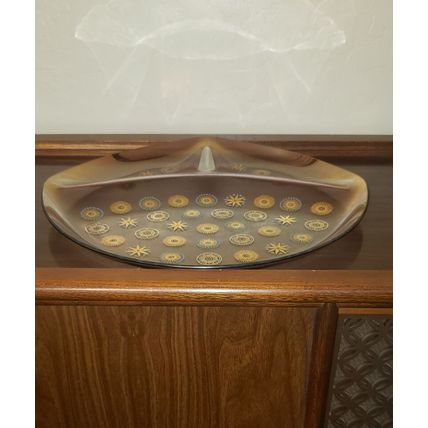 VTG MCM ATOMIC TEAL & GOLD STARBURST DIVIDED PLATTER SERVING TRAY DOROTHY THORPE