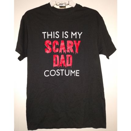 "THIS IS MY SCARY DAD COSTUME SIZE MEDIUM BLACK T SHIRT with BLOODY LETTERING"
