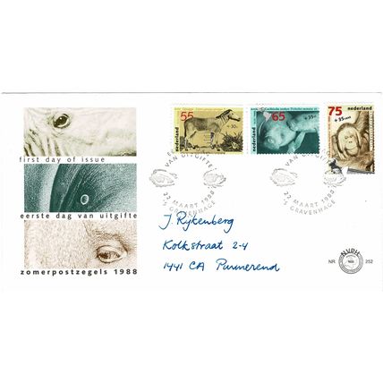 NETHERLANDS NEDERLAND 1988 CULTURAL HEALTH SOCIAL WELFARE SET 3 FIRST DAY COVER