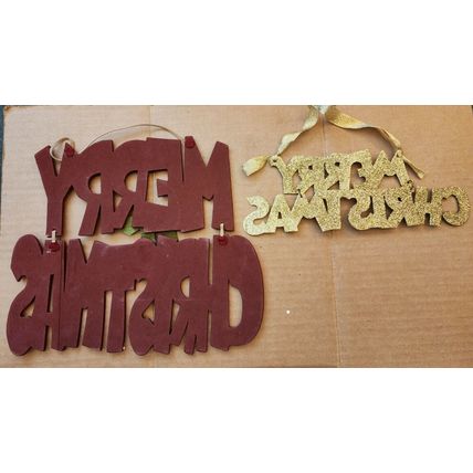 3 Merry Christmas Wall Plaques Plastic Metal Sparkle & Foam