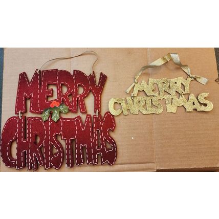 3 Merry Christmas Wall Plaques Plastic Metal Sparkle & Foam