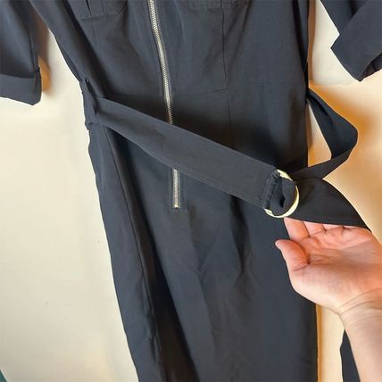 Roz & Ali Black Shirt Dress Knee Length 3/4 Long Sleeve Zip, Pockets Sz 6 Belted