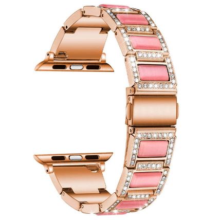 Three-beads Diamond + Gemstone Replacement Strap Watchband For Apple Watch Serie