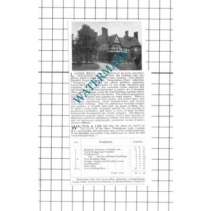Wardown Bramingham Shott Luton Bedfordshire Sale Advert - 1903 Clipping