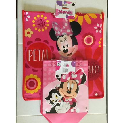 New Disney Minnie Mouse 13'' x 12'' x 6'' Reusable Tote Bag & 2 Small 9'' x 7''
