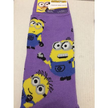 NEW 3 Pairs Minions Crew Socks Shoe Size 6-12